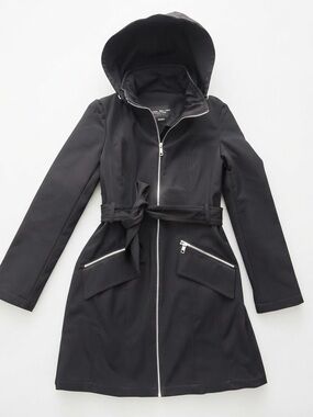 Marc New York Women’s Black Lined Hooded Trench Coat Jacket Size XS